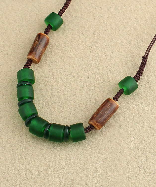 Retro Ethnic Style Green Handwoven Crystal Necklace