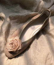 Retro Floral Splicing Soft Flat Feet Shoes Khaki