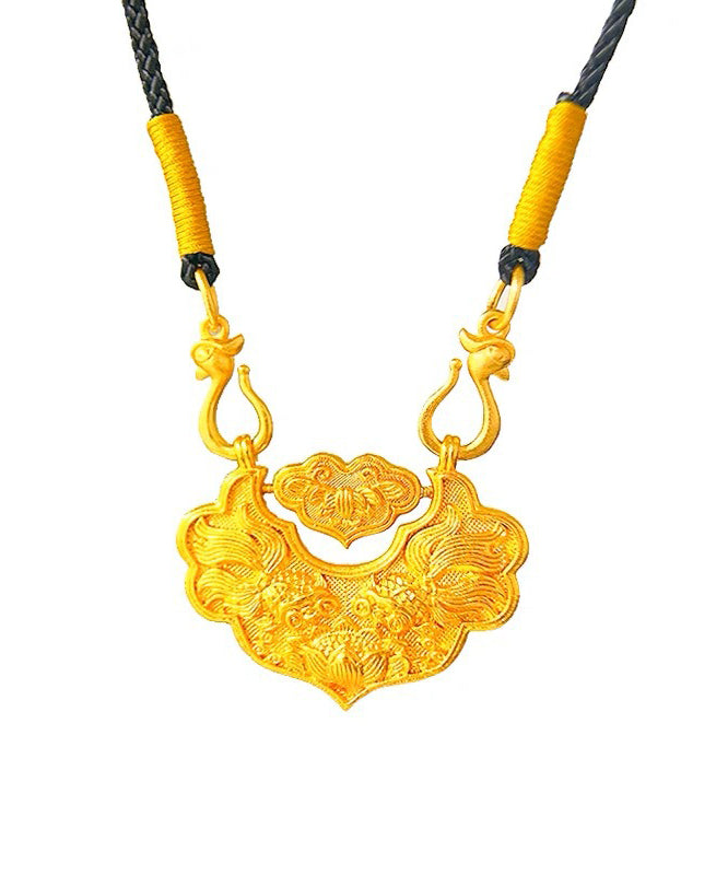 Retro Gold Copper Alloy Pearl Floral Lotus Pendant Necklace
