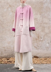 Retro Gradient Color Pockets Chinese Button Woolen Coat Winter
