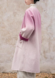 Retro Gradient Color Pockets Chinese Button Woolen Coat Winter