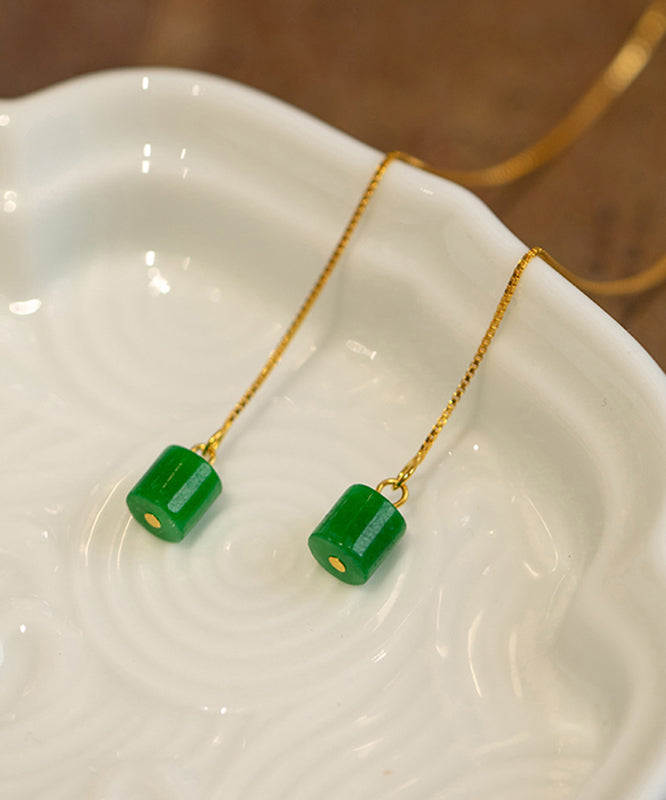 Retro Green Gold Plated Jade Drop Earrings