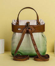 Retro Green Print Paitings Calf Leather Backpack Bag