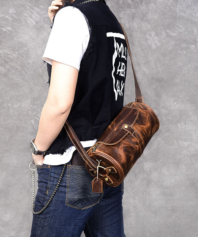 Retro Khaki Bucket Shape Paitings Calf Leather Messenger Bag