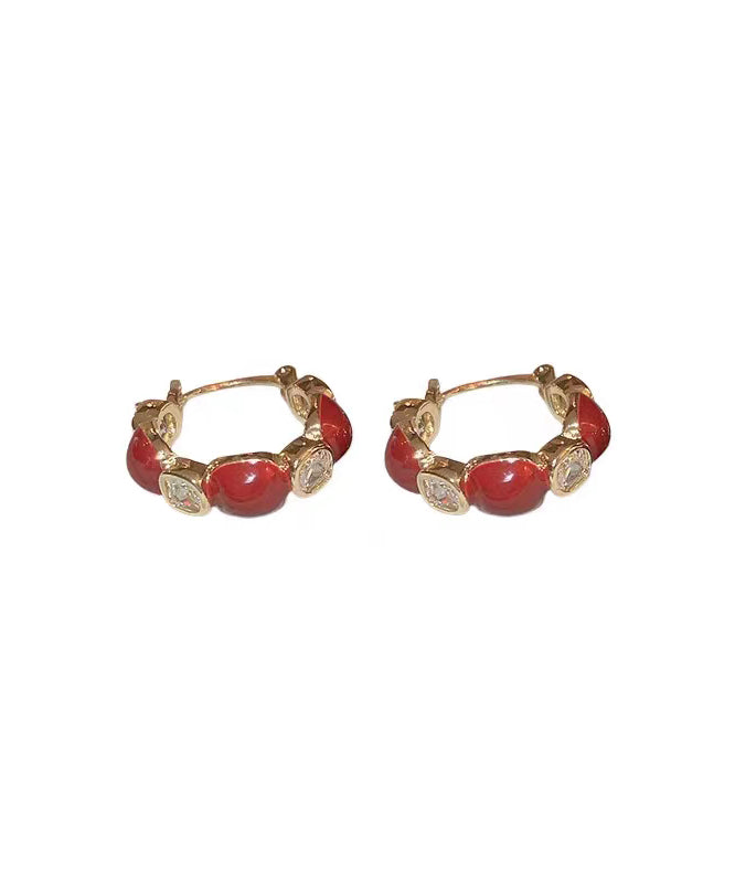 Retro Mulberry Copper Gem Stone Zircon Hoop Earrings
