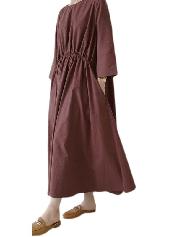 Retro Mulberry O Neck Elastic Waist Cotton Dress Spring