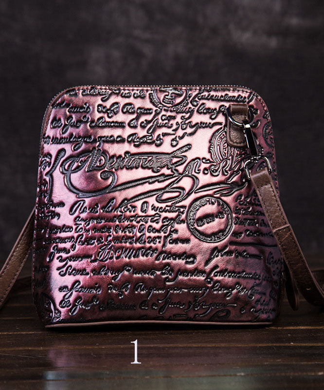 Retro Multicolour Letter Embossing Calf Leather Satchel Handbag