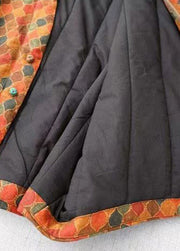 Retro Orange V Neck Print Fine Cotton Filled Jacket Batwing Sleeve