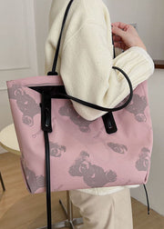 Retro Pink Cartoon Bear Print Nylon Tote Handtasche