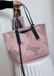 Retro Pink Cartoon Bear Print Nylon Tote Handtasche