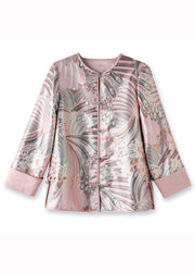 Retro Pink Embroidered Chinese Button Patchwork Silk Coats Fall