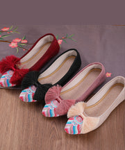 Retro-Rosa-bestickte Troddel-Baumwollgewebe-flache Schuhe für Frauen