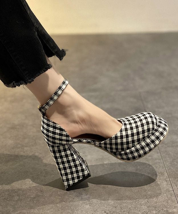 Retro Plaid Faux Leather Comfortable Splicing Chunky High Heels