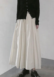 Retro Pleated Skirt Women's White Half Skirt - SooLinen