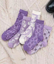 Retro Purple Jacquard Thick Cotton Mid Calf Socks