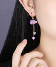 Retro Purple Overgild Chalcedony Tassel Gourd Drop Earrings