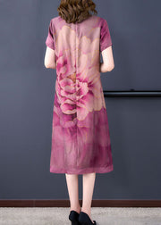 Retro Purple Tasseled Print Patchwork Silk Dresses Summer