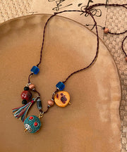 Retro Rainbow Hand Knitting Beeswax Ceramics Pendant Necklace
