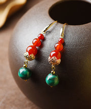 Retro Red Agate Malachite Tassel Drop Earrings