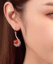 Retro Red Copper Agate Drop Earrings