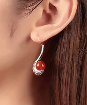 Retro Red Copper Agate Drop Earrings