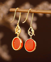 Retro Red Sterling Silver Overgild Inlaid Gem Stone Drop Earrings