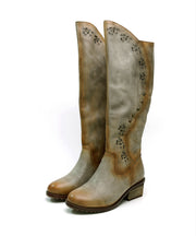 Retro Rivet Splicing Chunky Boots Grey Camel Cowhide Leather