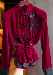 Retro Rose Embroidered Sequins Patchwork Silk Velour Coats Fall