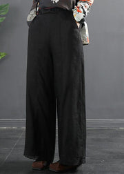 Retro Semi Elastic Waist Wide Leg Pants Women's New Spring Casual Hemp Color Pants - SooLinen