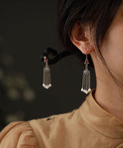 Retro Silk Sterling Silver Agate Pearl Tassel Drop Earrings