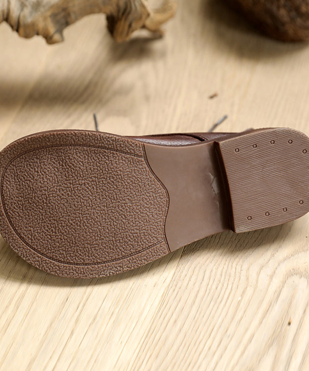 Flache Schuhe im Retro-Stil zum Spleißen für Damen, flache Schuhe aus kaffeefarbenem Rindsleder