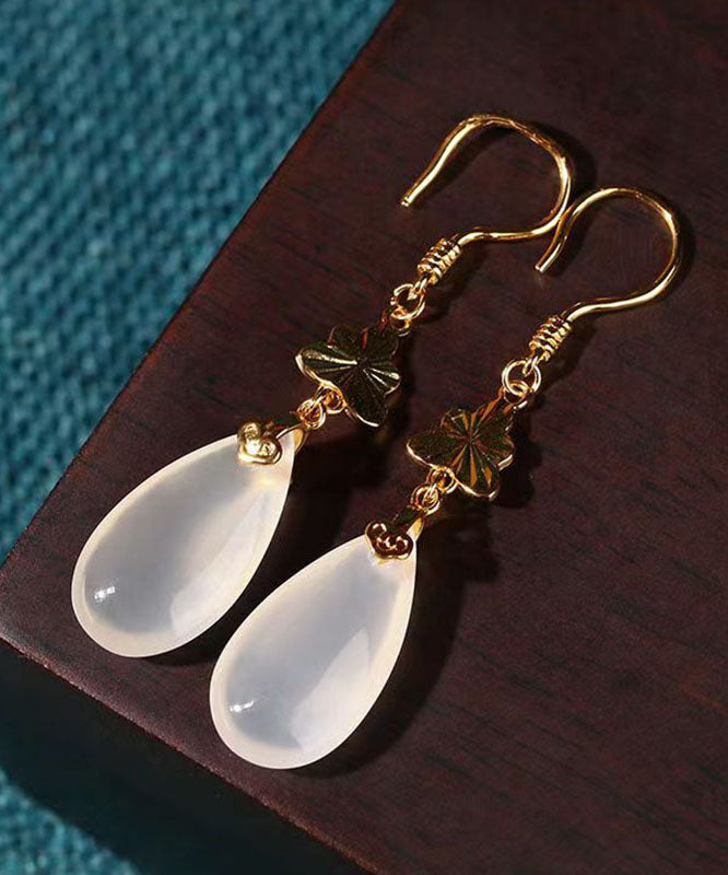 Retro White Ancient Gold Descendants Of Royal Families Chalcedony Drop Earrings