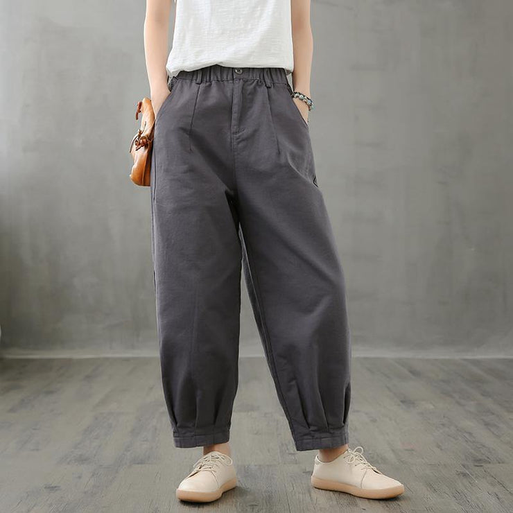 Retro casual brown pants women loose new cropped trousers - SooLinen