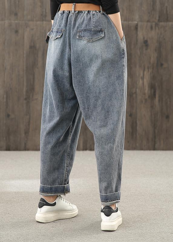 Retro denim blue autumn new trousers plus size harem pants - SooLinen