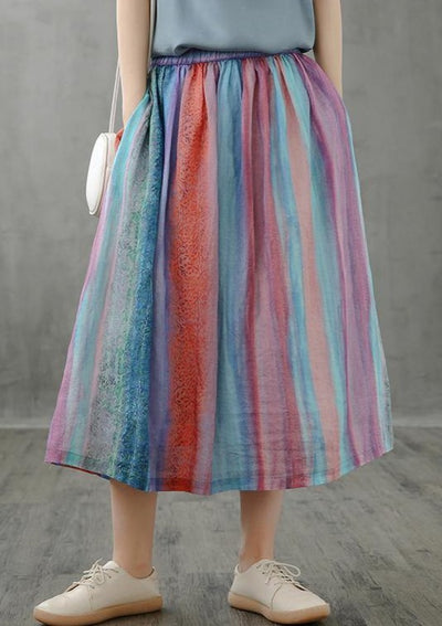 Retro half-length skirt women loose and thin striped midi skirt - SooLinen