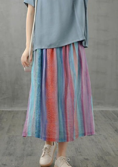 Retro half-length skirt women loose and thin striped midi skirt - SooLinen
