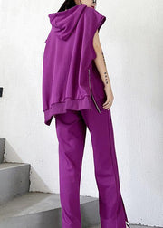 Retro women's sweater and trousers rose purple fashion two piece set - SooLinen