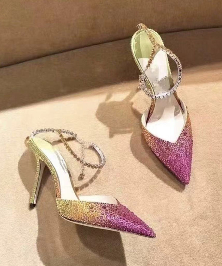 Rhinestone Gradient Color Sexy Pointed Thin Heel Sandals 2024 New