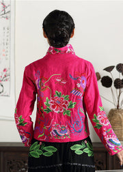 Rose Cotton Coat Outwear Mandarin Collar Embroidered Fall