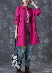 Rose Cotton Trench Coats Oversized Pockets Fall