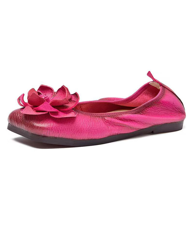 Rose Handmade Cowhide Leather Floral 2024  Flat Shoes For Women