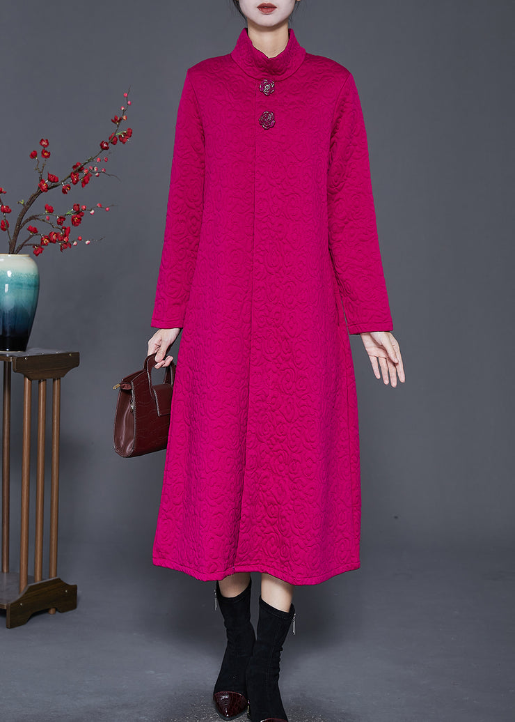 Rose Jacquard Cotton Vacation Dresses Stand Collar Spring