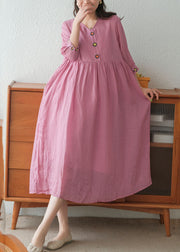 Rose Linen Long Dress And Spaghetti Strap Dress Two Pieces Set Embroidered Short Sleeve