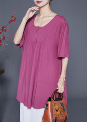 Rose Oversized Cotton Shirts Wrinkled Button Summer