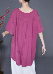 Rose Oversized Cotton Shirts Wrinkled Button Summer