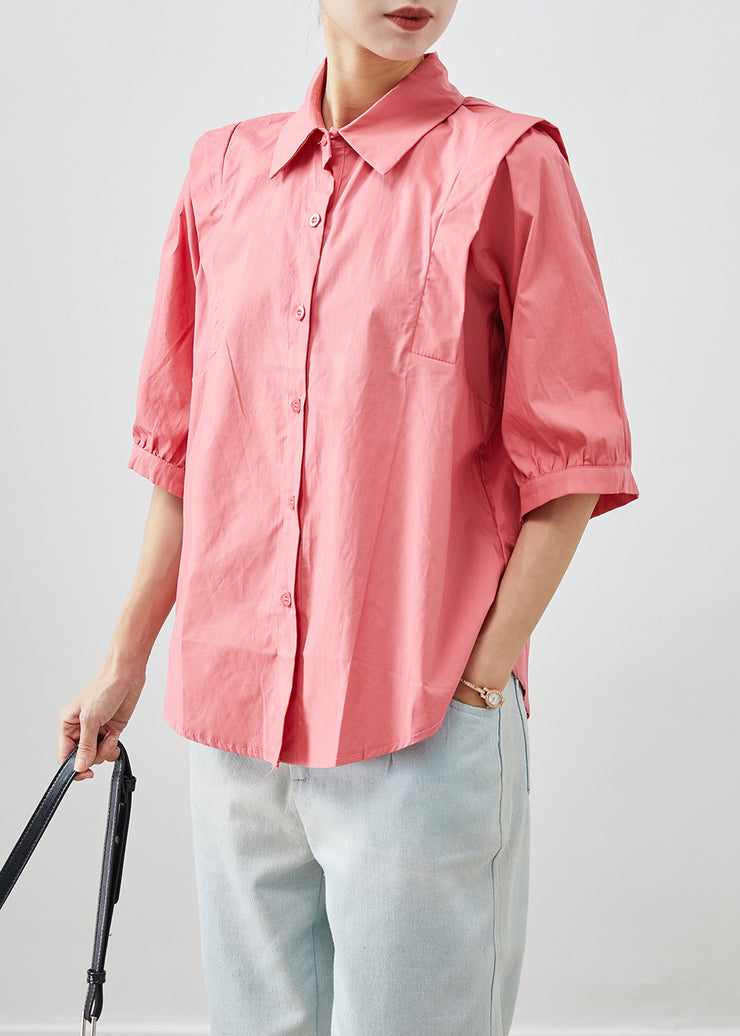 Rose Patchwork Cotton Shirt Top Peter Pan Collar Half Sleeve