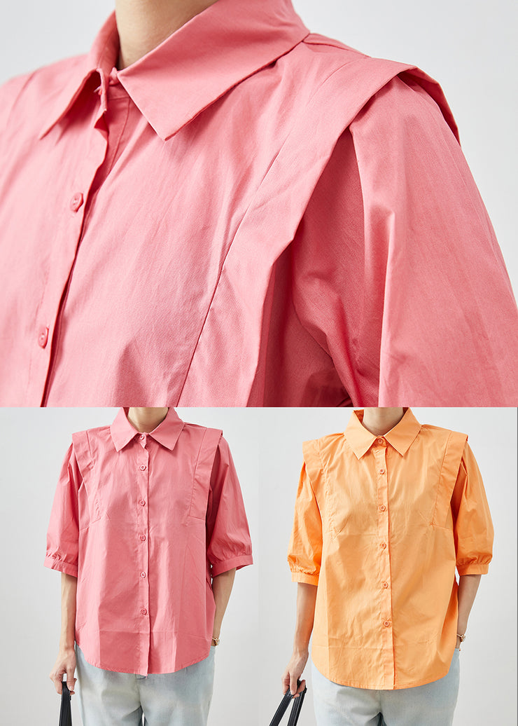 Rose Patchwork Cotton Shirt Top Peter Pan Collar Half Sleeve