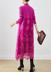 Rose Patchwork Knit Robe Dresses Embroidered Fall