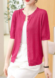 Rose Patchwork Thin Knit Cardigan O Neck Hollow Out Summer