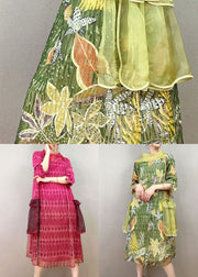 Rose Patchwork Tulle Dresses Embroidered Pockets Wrinkled Summer